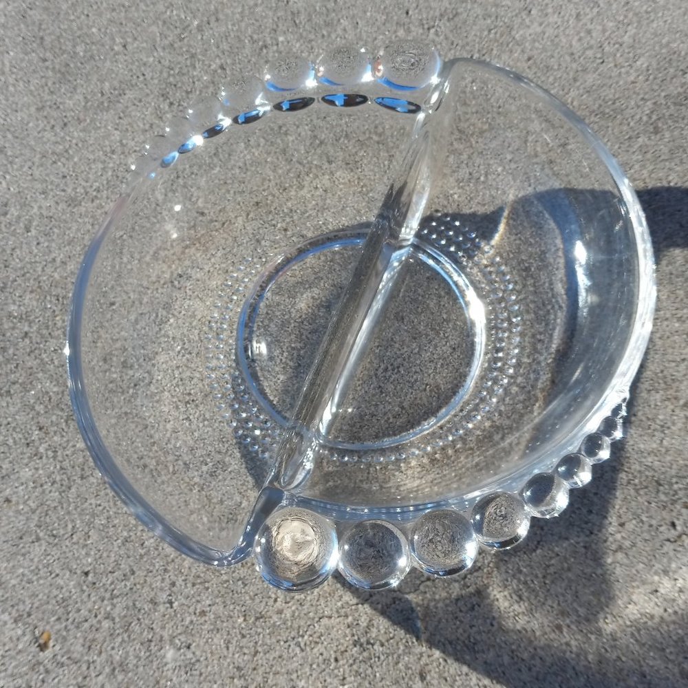 Duncan Miller Teardrop Clear Divided Nut / Trinket Dish 6" 1936-1955